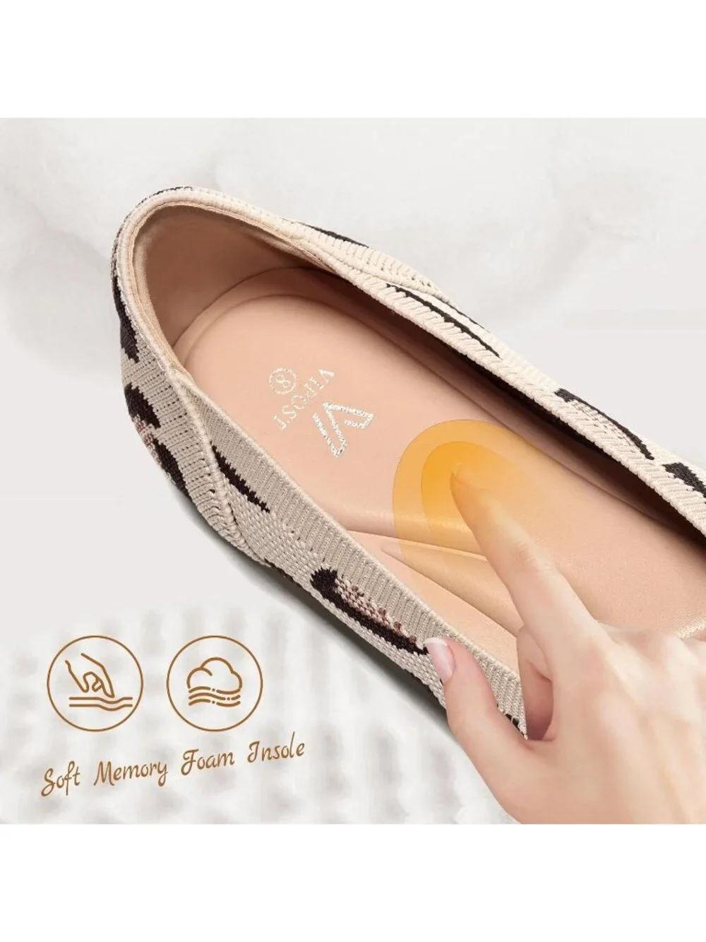 Women's Leopard  Pointed Toe Comfort Foldable Slip On Knit Ballet Flat Shoes